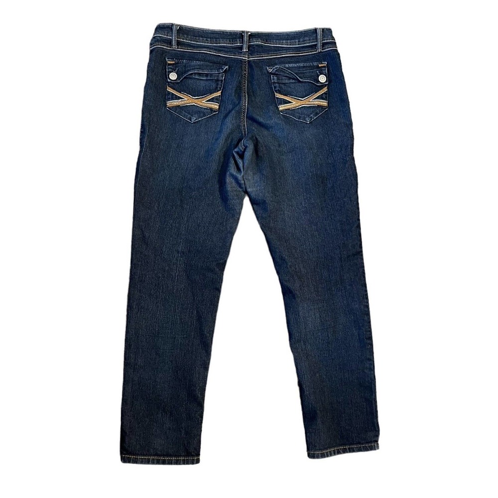 Ana A New Approach Stretch Denim Blue Jeans 16 Embroidered Pockets Straight Leg